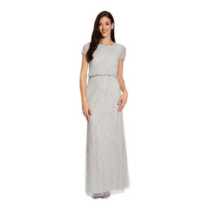 ADRIANNA PAPELL Beaded Cap Sleeve Blouson Gown Grayish Blue Size 4